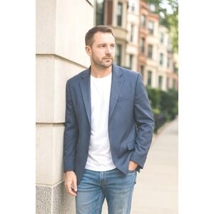 Joseph‎ Abboud Men's 100% Wool 46R/40W Navy Pinstriped Smart Work Blazer Jacket